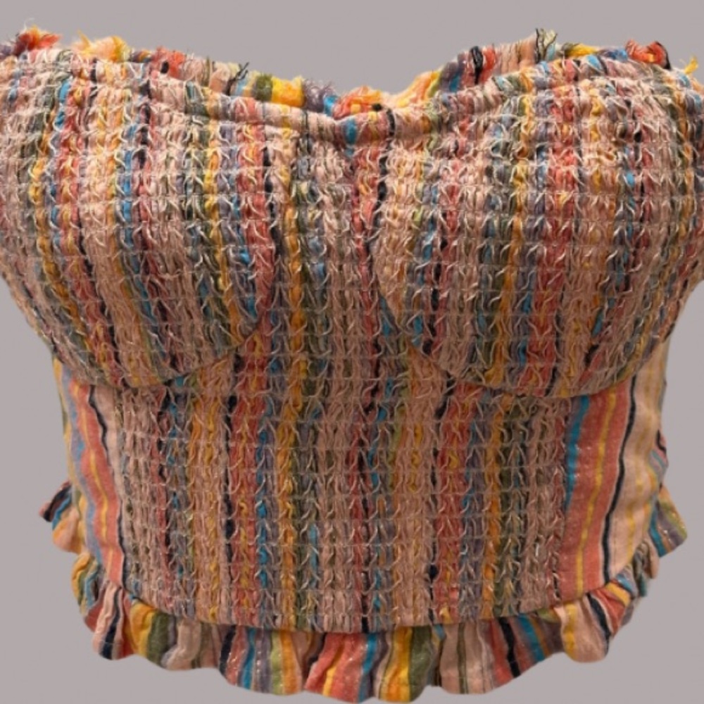 Anthropologie Pilcro Rainbow Strapless Smocked Crop Tube Top - Picture 7 of 8
